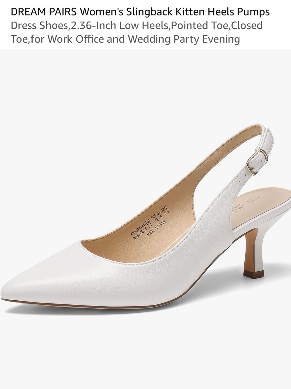 Dream Pairs White Women's Slingback Kitten Heel Pumps